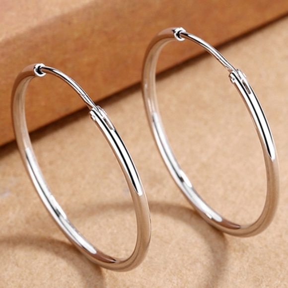 STERLING SILVER HOOP EARRINGS 70MM - Picture 1 of 4